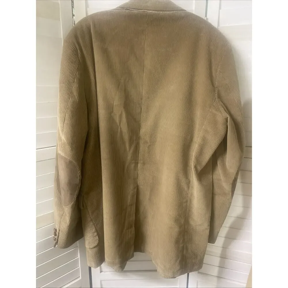 60s 70s Brookleigh Corduroy Camel Brown Men’s Blazer Jacket Sz 46L Elbow Patch